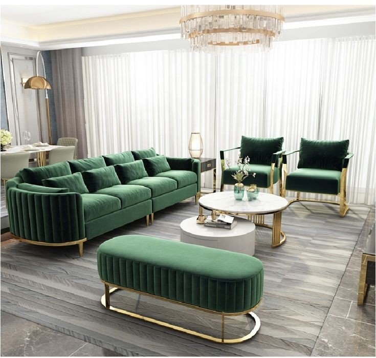 Emerald Green Velvet Sofa Set