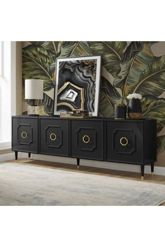 Luxe Noir Sideboard Cabinet with Gold Accents