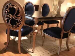 Royal Blue Velvet Carved Dining