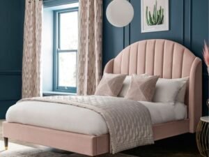 Blush Velvet Upholstered Bed
