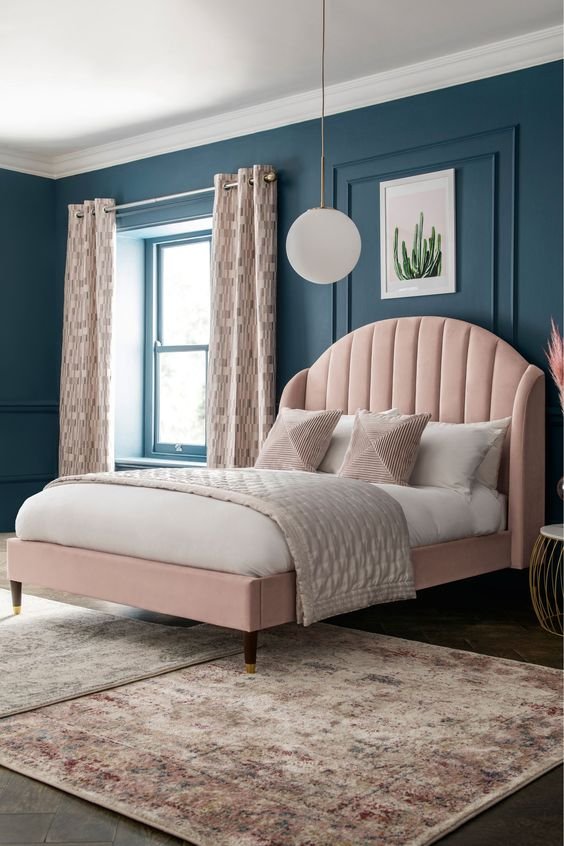 Blush Velvet Upholstered Bed