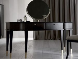 The Verona Dark Oak & Brass Vanity Table