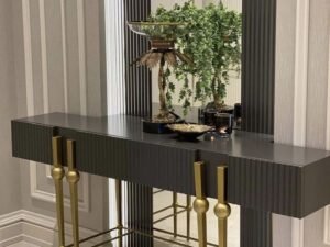 The Marcella Fluted Noir & Gold Console Table