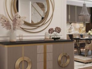 Aurora Luxe Console Table with Circular Mirror