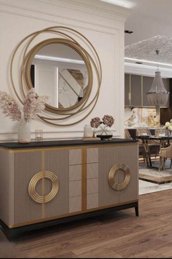 Aurora Luxe Console Table with Circular Mirror