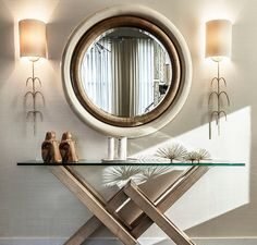 Luxe X-Frame Console Table with Round Mirror
