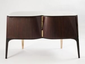 Curved Wood Sideboard with Stone Top