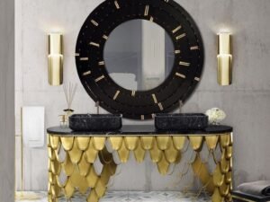 Aurora Gold Luxury Vanity Console with Round Mirror