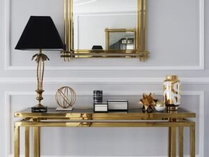 Luxe Gold Console Table with Mirror Frame Design