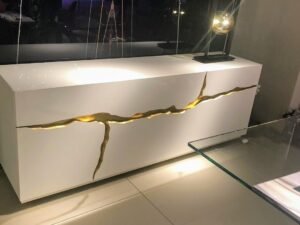 Aurora White Luxury Sideboard with Gold Inlay