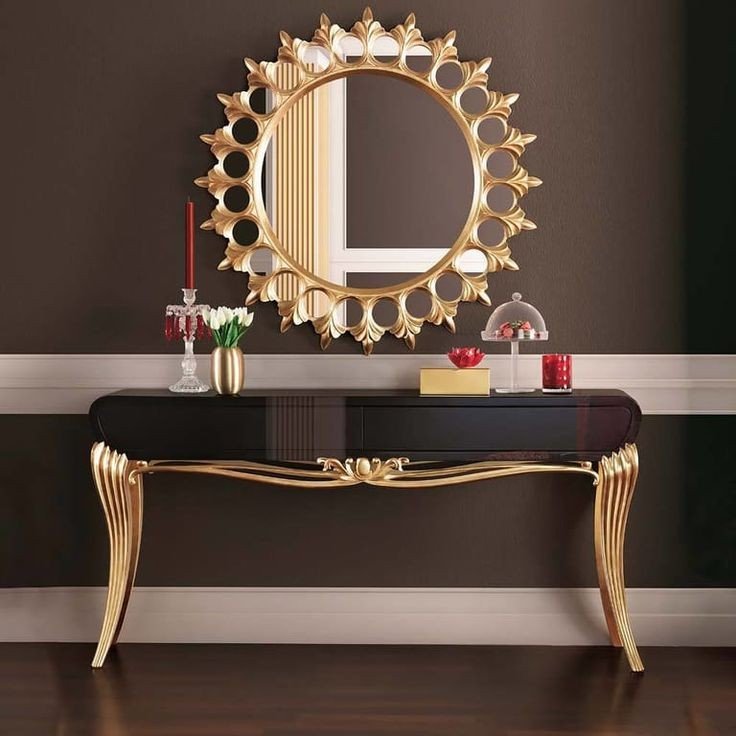 Royal Gold Console Table with Sunburst Mirror