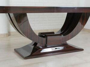 Art Deco Luxury Dining Table with High-Gloss Wood Base
