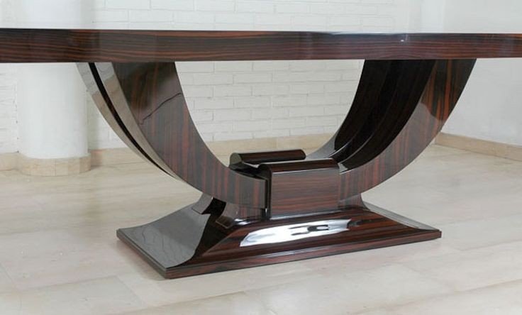 Art Deco Luxury Dining Table with High-Gloss Wood Base