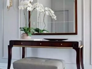 The Verona Dark Walnut & Brass Console