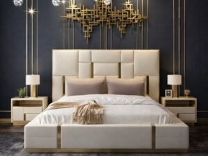 Imperial Luxe Upholstered Bed with Gold Accents