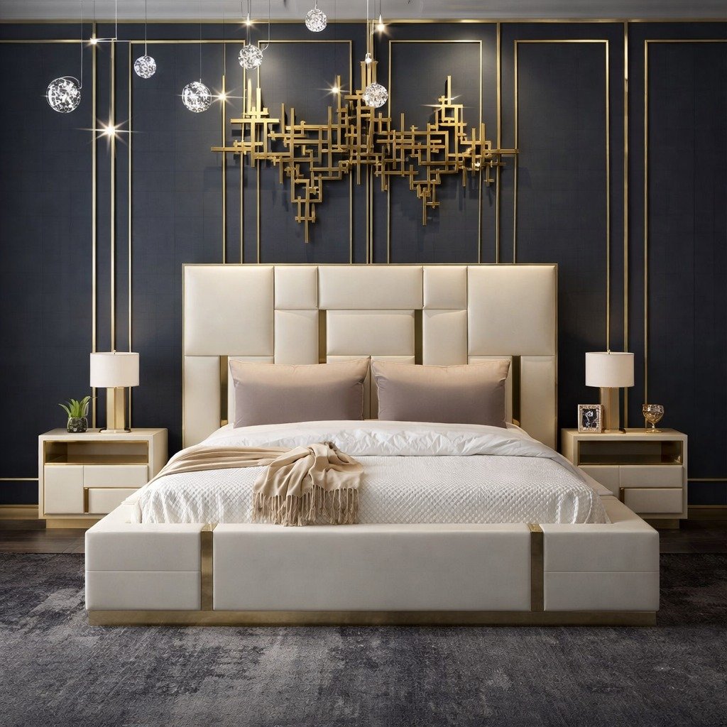 Imperial Luxe Upholstered Bed with Gold Accents