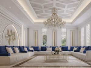 Royal Sapphire & Cream Majlis Sectional Suite