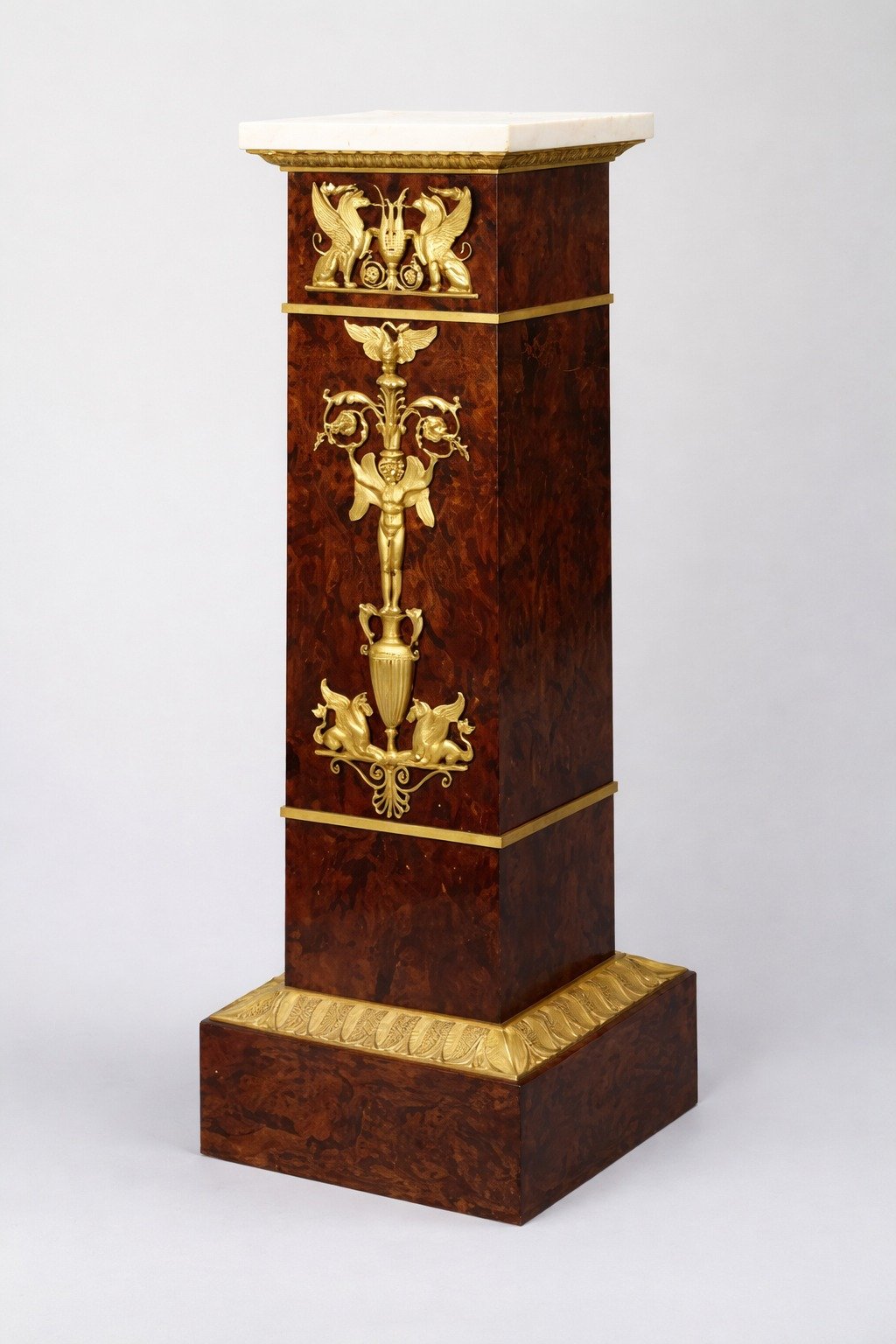 Imperial Burlwood Pedestal with Gilded Ornaments